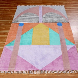Indian Handmade block printed rug Cotton rug Geometric patio rug Dining rug  Bedroom rug Custom size rug Outdoor rug 5x8 10x14 12x18 feet