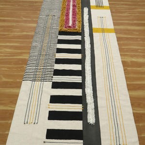 Grey Beige Hallway Runner Handwoven Cotton Carpet dining room rug Hand block printed area rug Handmade Stair cotton runner 3x10 5x10 4x15 Ft