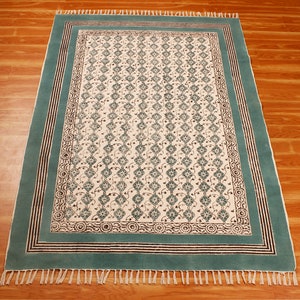 Indian hand block print area rug Boho living room rug Kitchen cotton dhurrie Outdoor handmade flatweave kilim 4x6 5x8 8x10 9x12 10x14 ft