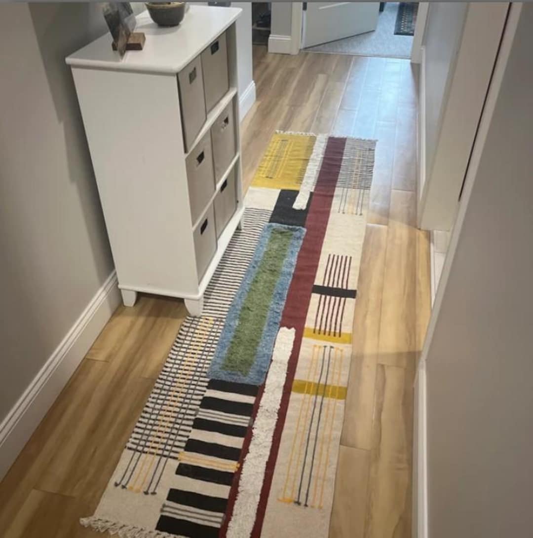 Yellow Cotton Rug Hand Block Print Rug Hallway Runner Rug Hand Tufted ...
