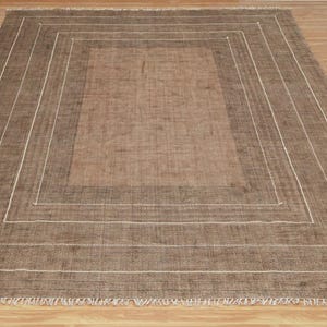 Hand Woven Brown Cotton Dhurrie Rug with Tassels, Bohemian Style Area Rug
