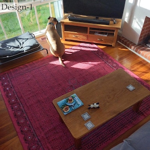 Indian handmade square Red rug Hand block print area rug Living room kilim carpet Kitchen dining room rug Outdoor patio Rug 5x5 7x7 9x9 feet