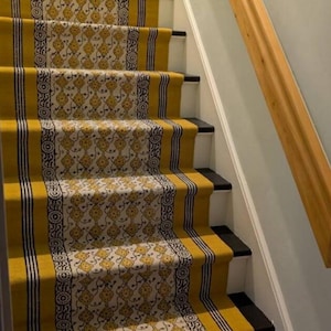 Yellow Hand Block Print Cotton Carpet Bohemian Runner Living Room Rug Stair Runner Rug Bohemian Hand Woven Rug Kitchen Rug 2x18 3x15 4x20 ft
