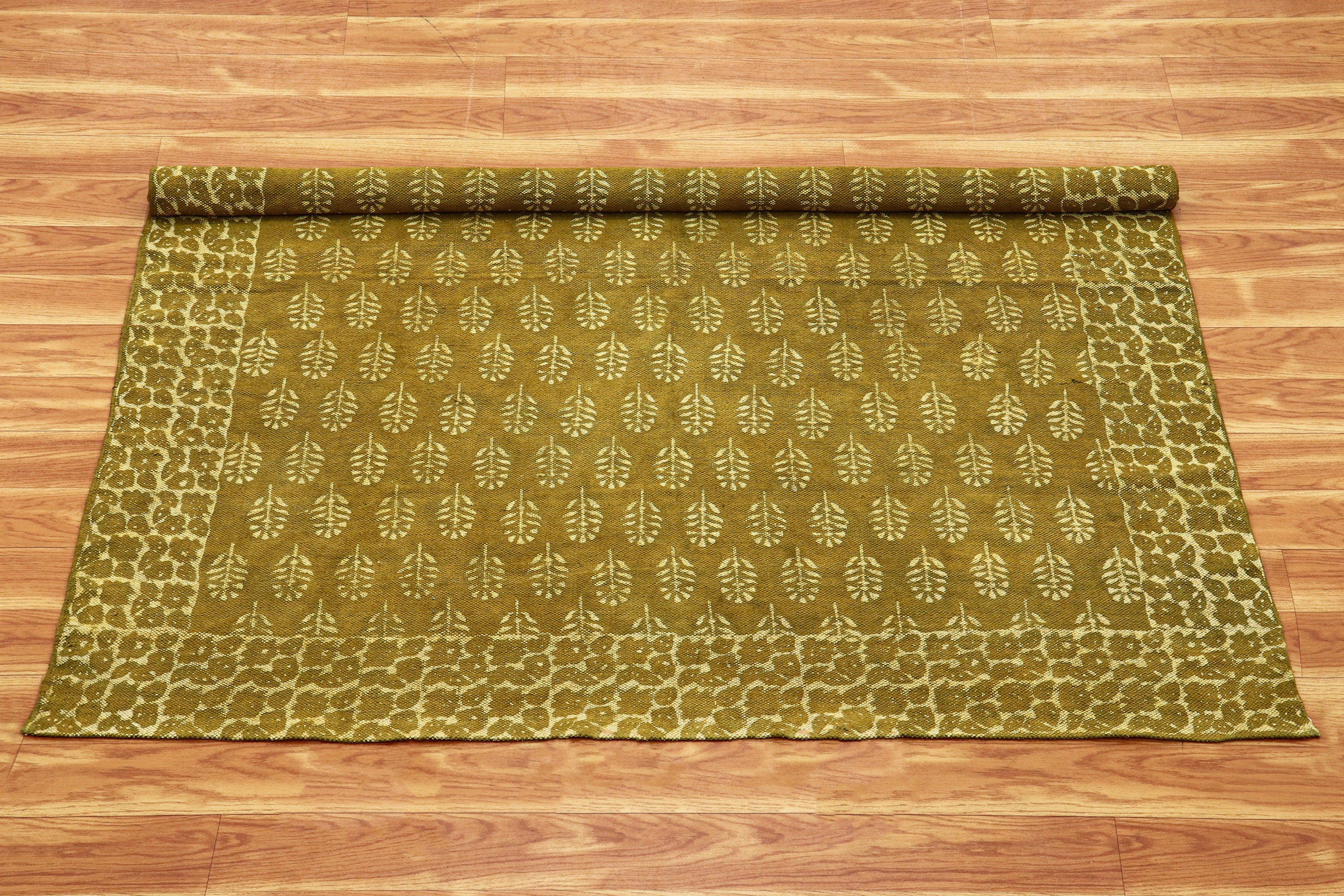 Dabu Rug Green Cotton Hand Woven Rug, Dabu Print Square Dhurrie - Etsy