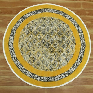 Runder Teppich aus Baumwolle, handgefertigt, indischer Handblockdruck, Heim-/Büroteppich, 3 x 3, 8 x 8, 10 x 10 Fuß