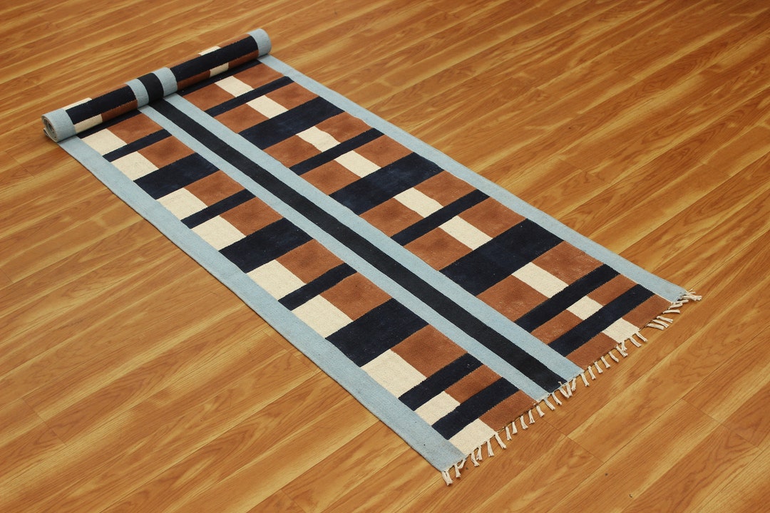 Black and Navy Blue Kitchen Rug Traditional Cotton Rug Boho Etsy
