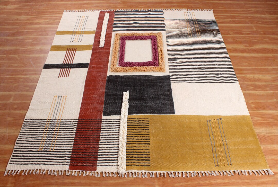 Square Living Room Area Rug Outdoor Beach Yoga Rug Hand Block Printed Area Rug Kitchen Dining