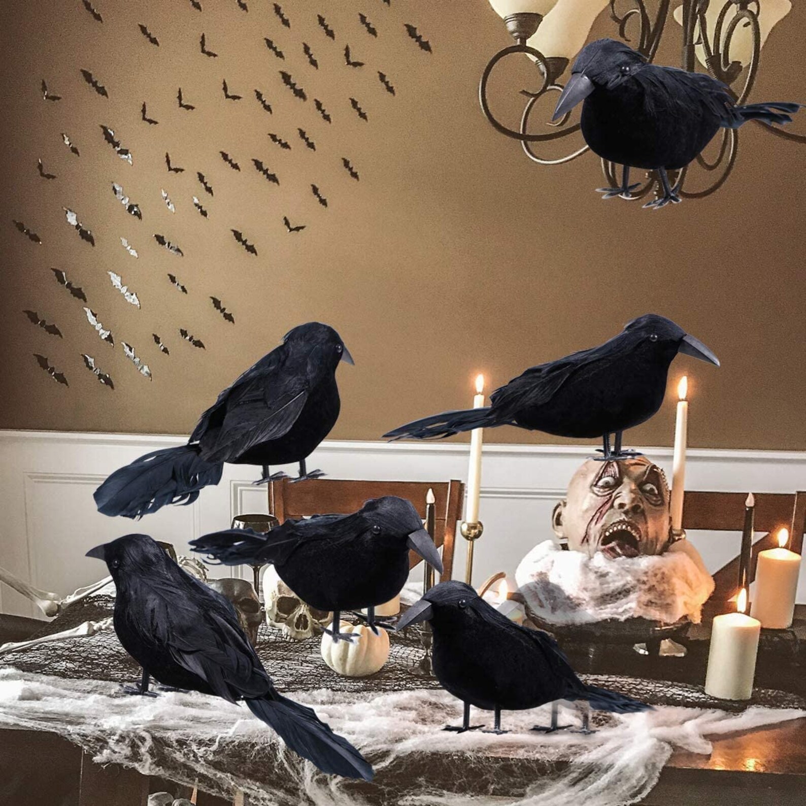 6 Pack Halloween Black Feathered Crows Halloween Decorations Etsy