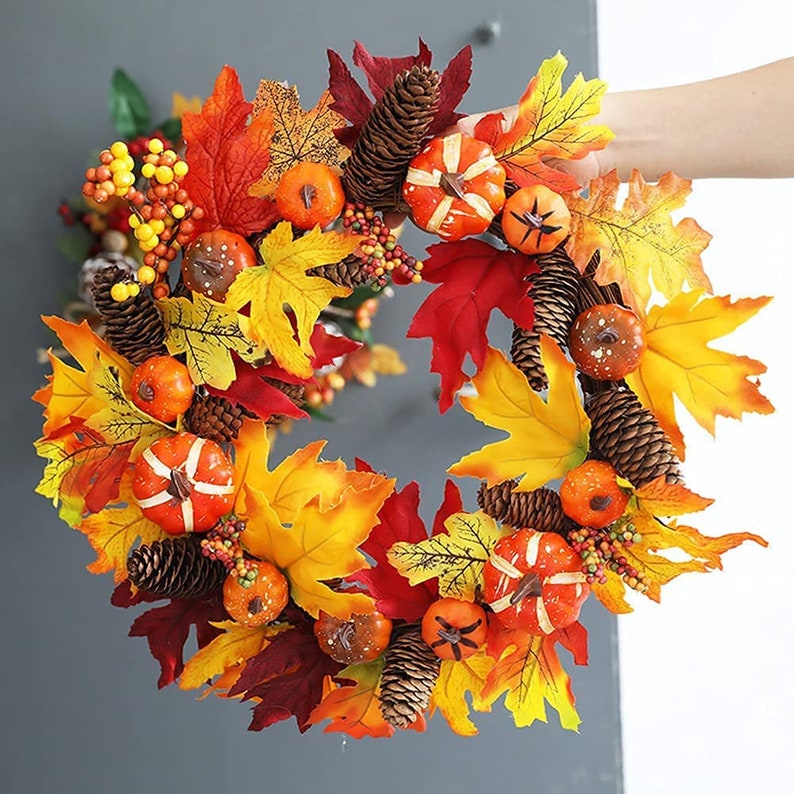 17 Inch Fall Wreath Front Door Wreath Fall Decorations With - Etsy