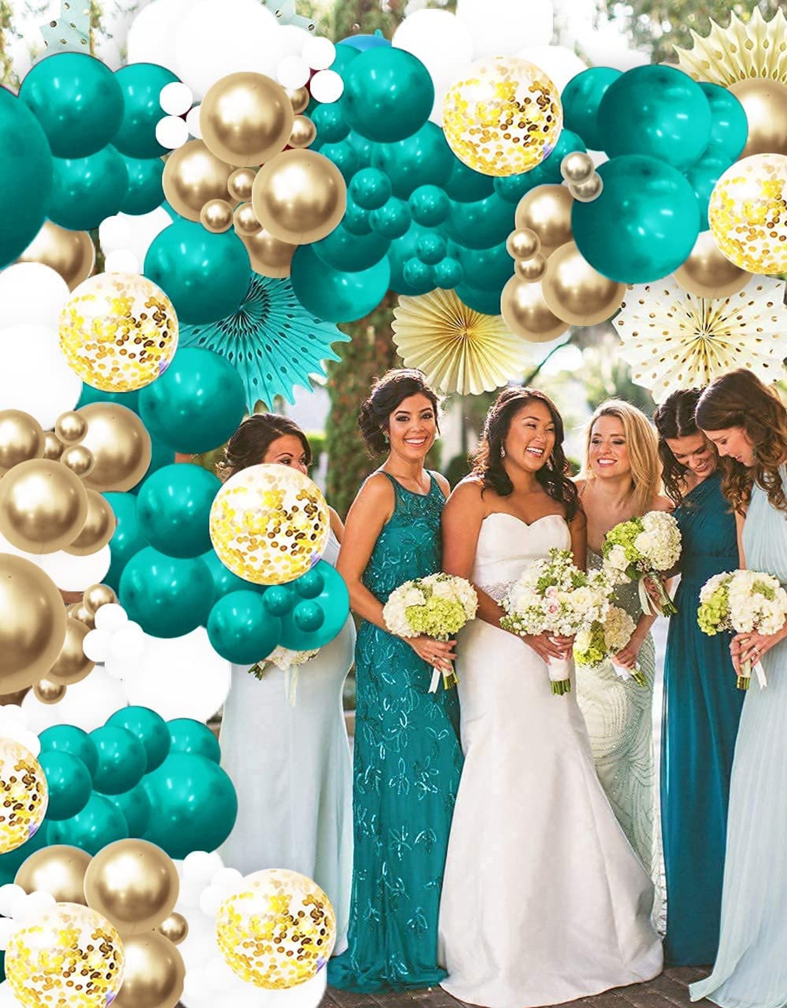 131 Pcs Teal Gold White Balloon Arch Kit Etsy