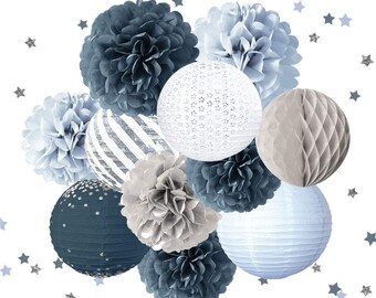 NICROLANDEE Blue and Gold Party Decorations Tissue Pom Poms Hanging Round Paper Lanterns Honeycomb Ball for Boy Baby Shower Birthday Home Preschool Decor Wedding Decorations NICROLANDEE Blue and Gold Party Decorations Tissue Pom Poms Hanging Round Paper Lanterns Honeycomb Ball for Boy Baby Shower Birthday Home Preschool Decor Wedding Decorations