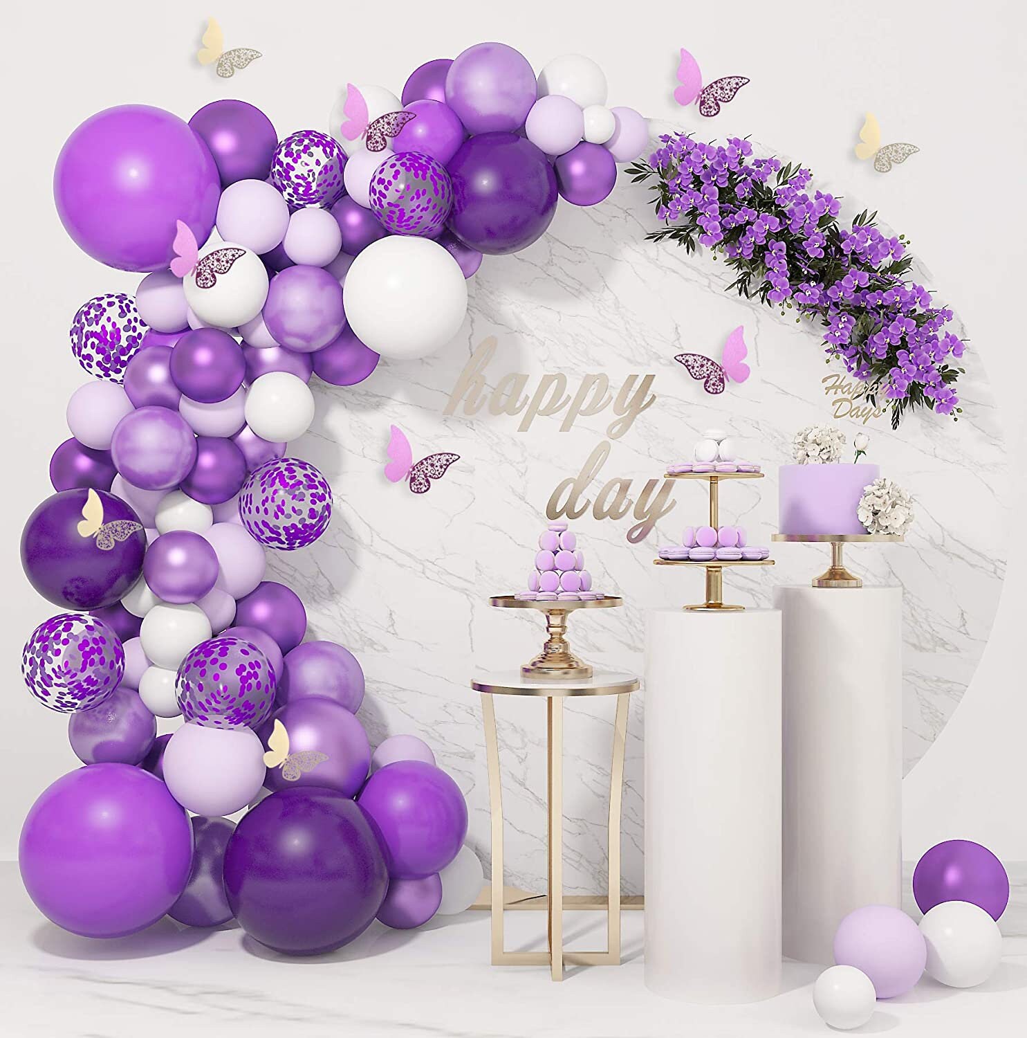 124 Pcs Purple Balloons Garland Arch Kit White Purple Confetti Etsy