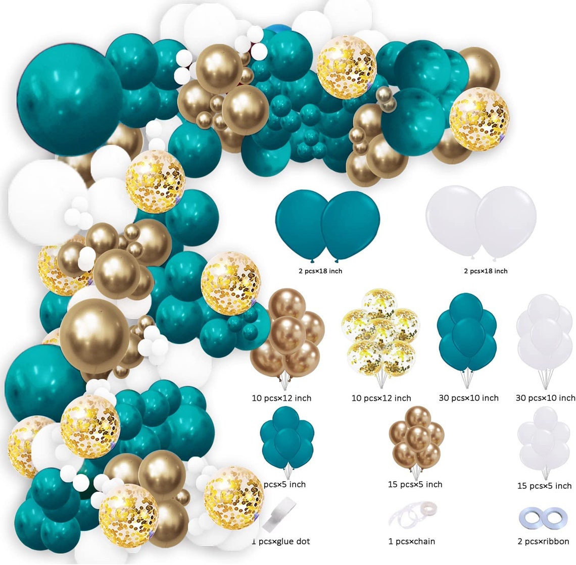 131 Pcs Teal Gold White Balloon Arch Kit Etsy