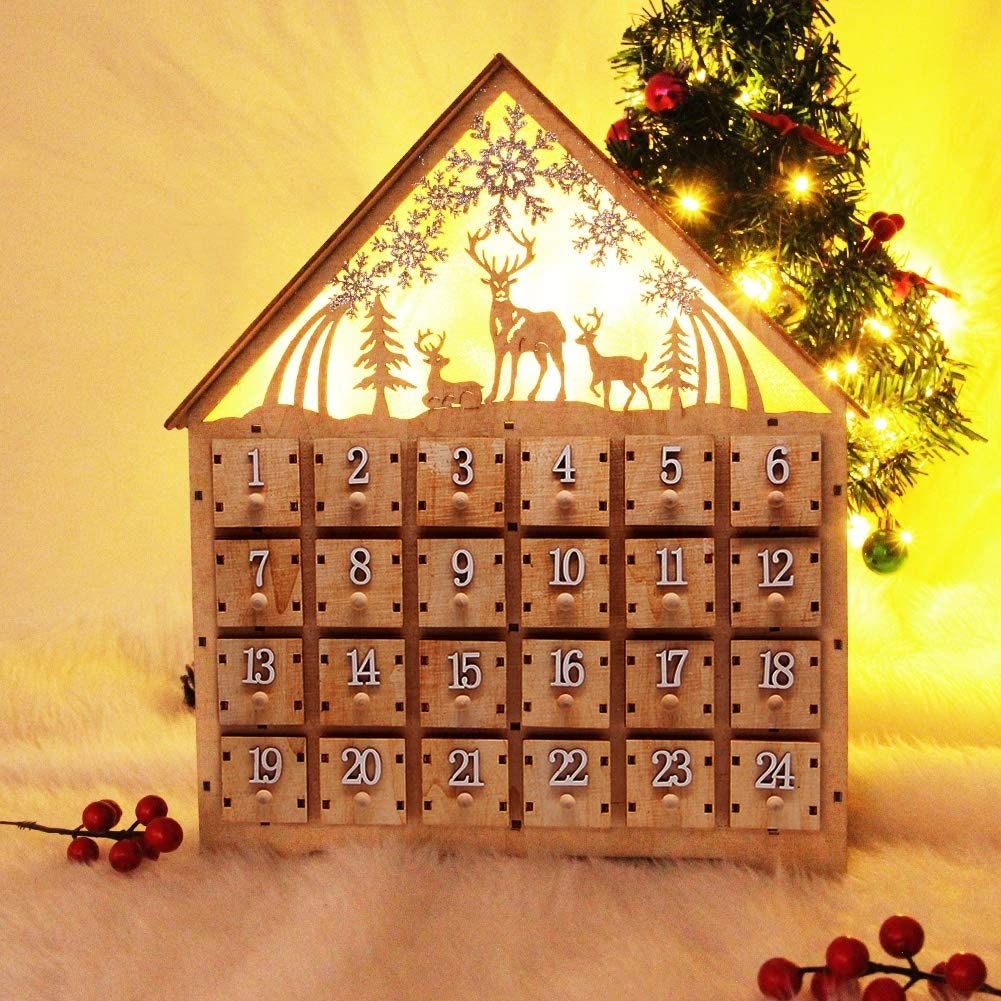 Countdown to Christmas Wooden LED Lighted Advent Calendar 24 Etsy