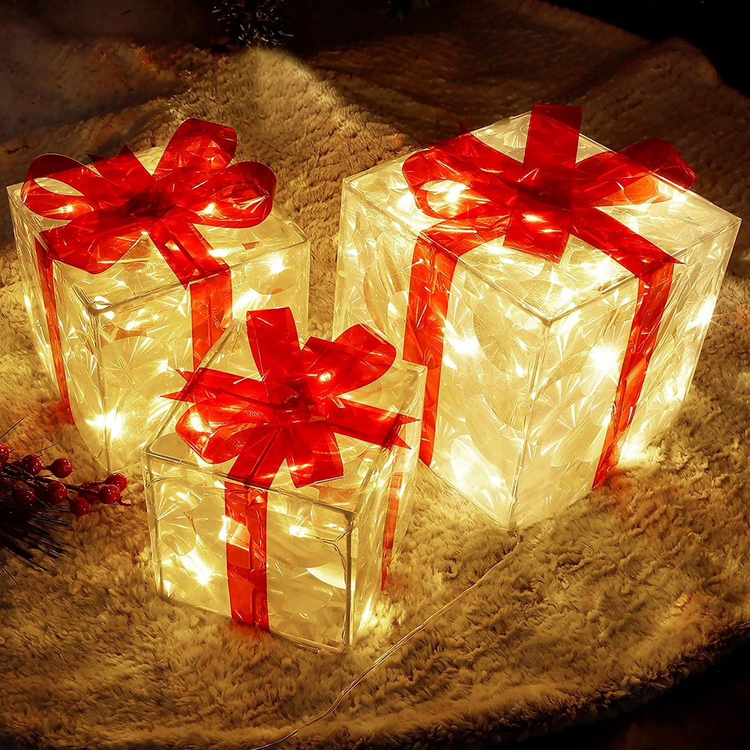 Christmas Lighted Boxes Set of 3 60 LED Light up Boxes Etsy
