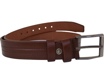 Ceinture en cuir de couleur marron pour hommes, robe décontractée en cuir de buffle doux uni et ceinture de travail, cadeau pour lui, cadeau pour petit ami, cadeau pour papa