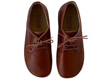 Zapatos descalzos con punta ancha para hombre de color marrón antiguo, zapatos más anchos para hombre de cuero natural