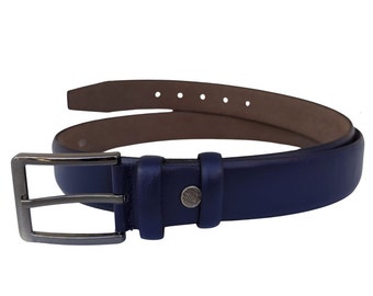 Ceinture en cuir bleu pour hommes, robe décontractée en cuir de buffle doux uni et ceinture de travail, cadeau pour lui, cadeau pour petit ami, cadeau pour papa