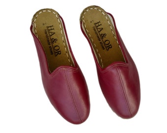 Mens Burgundy Leather Mule, Winter Slippers