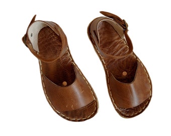 Sandales Crazy Brown Grounding Femme | Sandales aux pieds nus | Chaussures minimalistes | Semelle en cuir | Rivet en cuivre