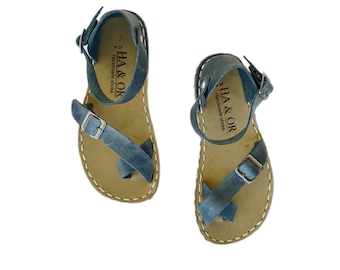 Sandales à anneau bleu ciel pour femmes, sandales minimalistes, sandales aux pieds nus, sandales en cuir femme