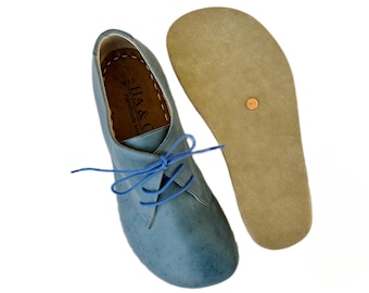 Chaussure de mise à la terre pour femme, Chaussure de mise à la terre pour femme, Cuivre, Semelle en cuir, Bleu ciel