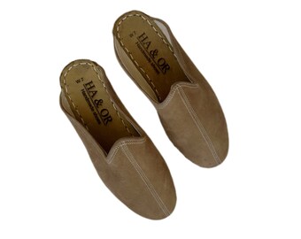 Mens Beige Leather Mule, Winter Slippers