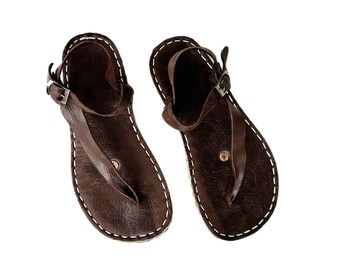 Mens Grounding Sandals |  Copper Rivet | Handmade Leather Mens Traveler Sandals  |  Brown