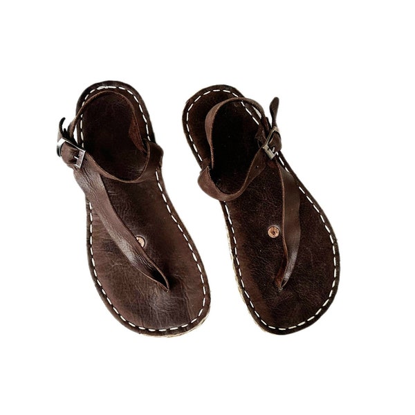 Mens Grounding Sandals |  Copper Rivet | Handmade Leather Mens Traveler Sandals  |  Brown