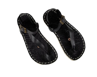 Copper Rivet | Womens Grounding Sandals | Black | Handmade Leather Womens Traveler Sandals