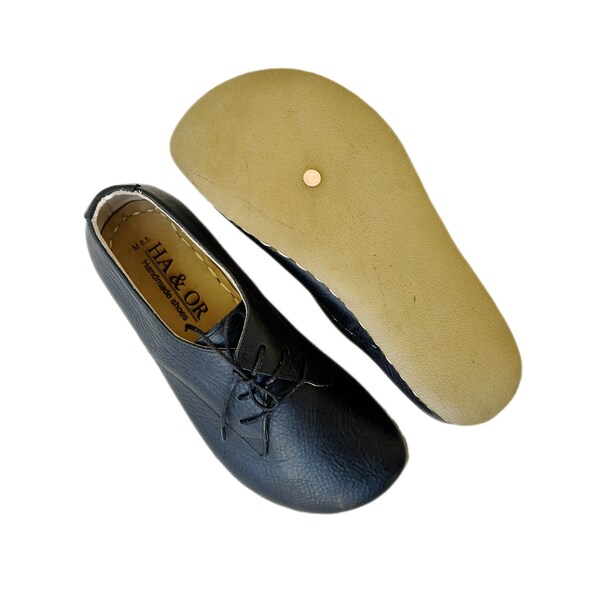 Chaussures de mise à la terre de couleur noire pour hommes, semelle en cuir de mise à la terre en cuivre