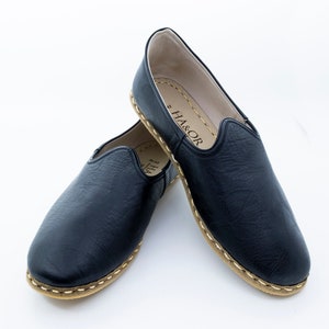 Mens Black Color Leather Handmade Slip On, Turkish Shoes, Handmade Flat Shoe, Loafer, Gift for him