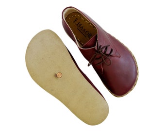 Grounding Shoe Copper,  Men Barefoot Shoes,  Grounding Shoes Men,  Leather Sole, Burgundy