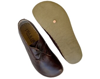 Zapato De Conexión A Tierra Cobre, Zapatos Descalzos Para Hombre, Zapatos De Conexión A Tierra Para Hombre, Suela De Cuero, Marrón Amargo