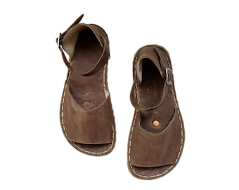 Sandalias de puesta a tierra con remache de cobre, sandalias descalzas para mujer, zapatos minimalistas, suela de cuero