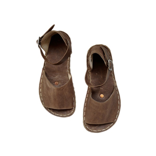 Erdungssandalen mit Kupferniete, Barfußsandalen für Damen, minimalistische Schuhe, Ledersohle