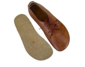 Aardingsschoen Koper, Heren Barefoot Schoenen, Aardingsschoenen Heren, Leren zool, Crazy Brown