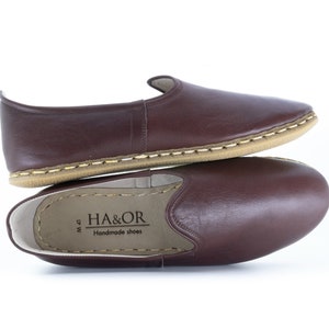 Mens Brown  Color Leather Handmade Slip On, Men turkish yemeni shoes, Handmade Flat Shoe, Loafer, Gift for him