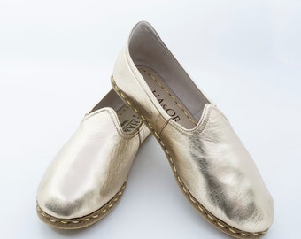 Gold Leather Shoes - Etsy