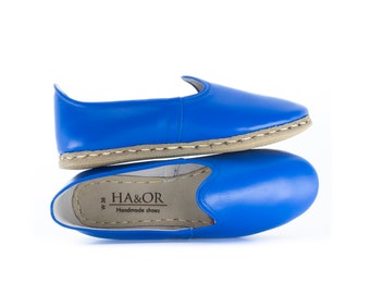 Womens Blaue Farbe Wildleder Handgemachte Slip On, Handgemachte Flache Schuh, Loafer, Weihnachten