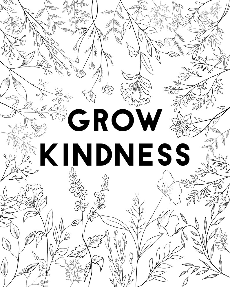Grow Kindness Floral 8x10 Print Botanical Gift Flowers Etsy