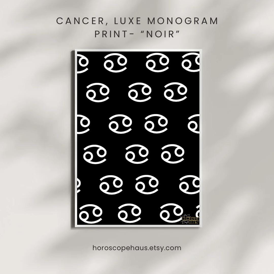 Cancer, Luxe Zodiac Monogram Print - “noir” | Aries Wall Art, Astrology ...