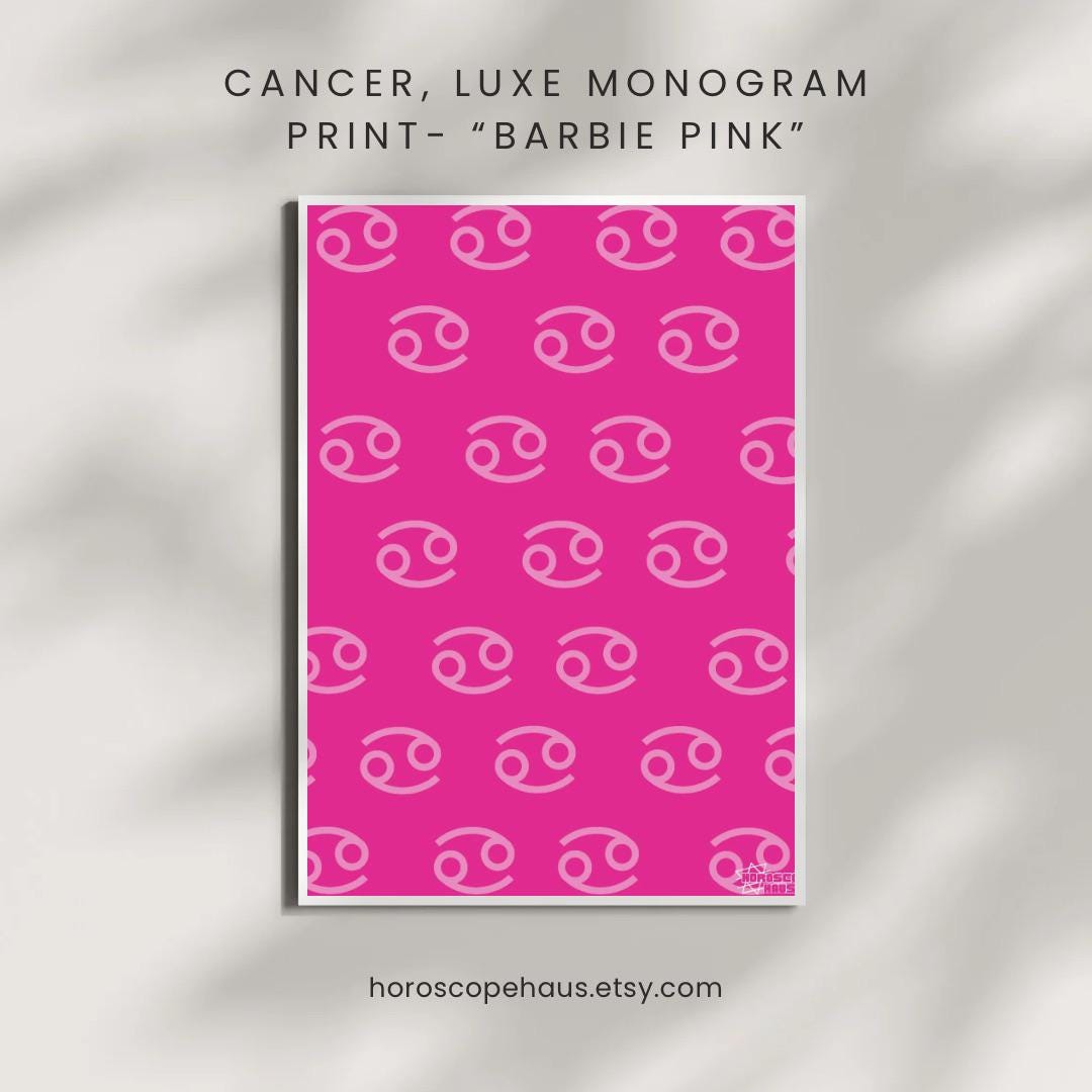 Cancer, Luxe Zodiac Monogram Print barbie Pink Cancer Wall Art ...