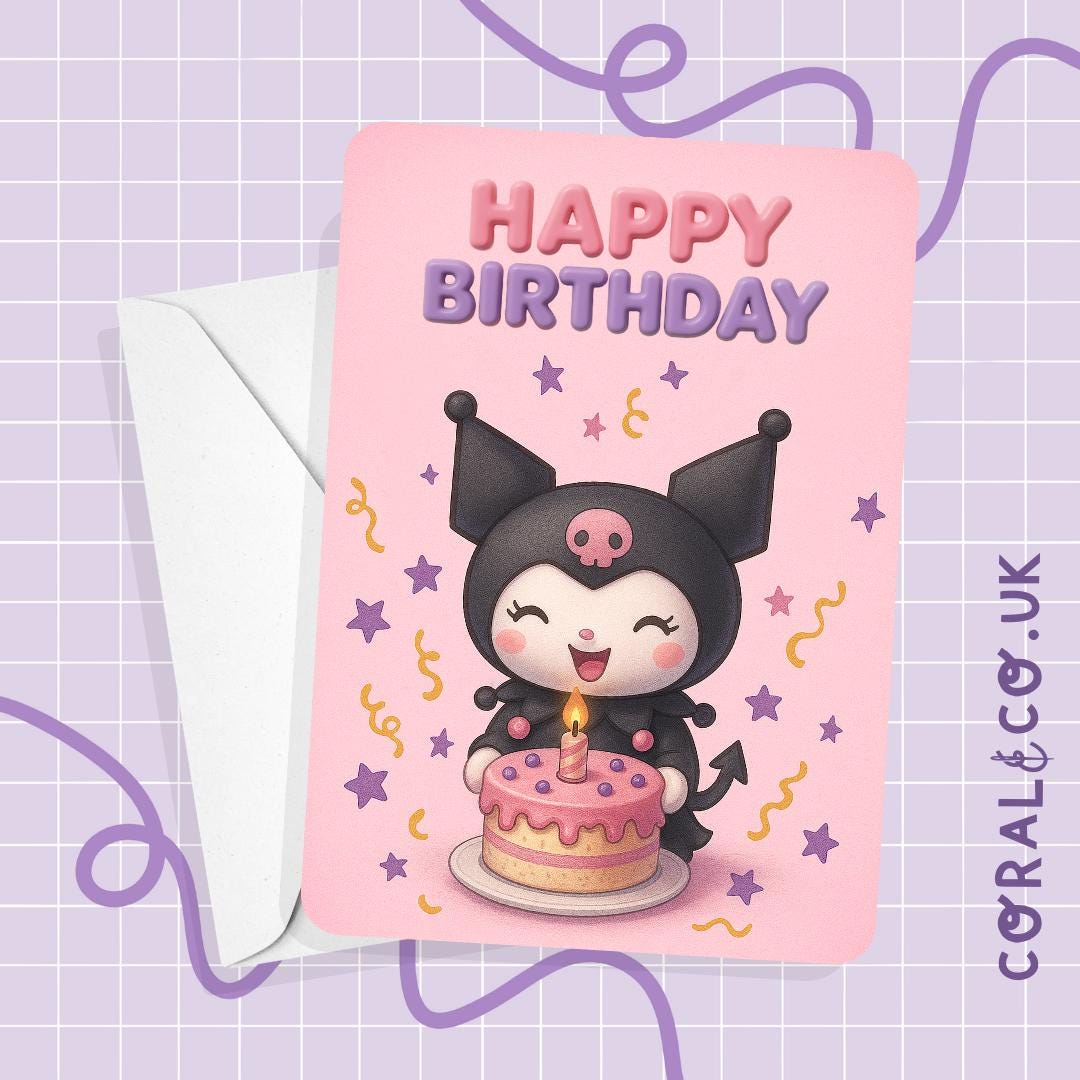 Kuromi Birthday Card | Kawaii Sanrio-inspired Greeting | Cute