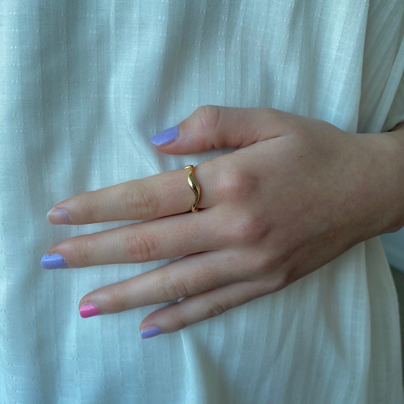 Trending Jewellery \u2022 Gift for her Minimalist Wave Design Adjustable Ring 925 Silver Gold Plated