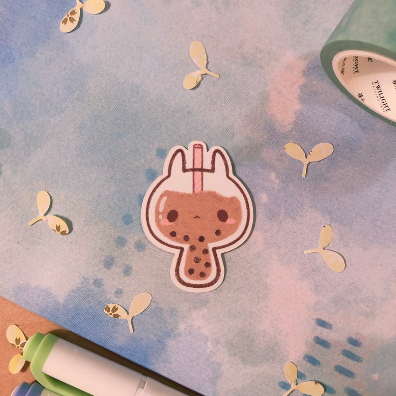 Bunny Shaped Food Matte Stickers (Bubble Tea, Onigiri, Takoyaki) - Die cut, Individual or Trio image 2