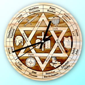 Messianic Clock | Laser Engraved | 12 Tribes & Apostles w Armor of God