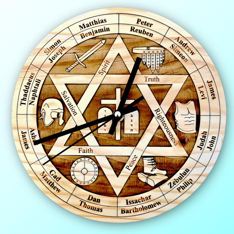 Clock God Messianic Clock | Laser Engraved | 12 Tribes & Apostles W Armor of God ...