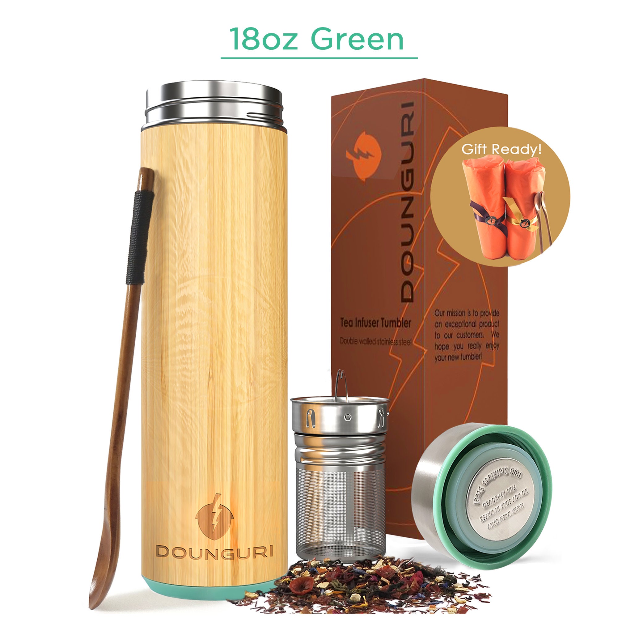 Leaf Life Premium Bamboo Tumbler 17oz Vacuum Insulated Tea Infuser