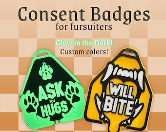 Furry Consent Badges | fursuit badge - accessibility - cosplayer - therian - fursona - informative badges  - 3D printed